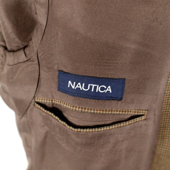 Nautica Wool Brown Green Houndstooth 2 Button Sport Coat‎ 42R - Picture 13 of 14